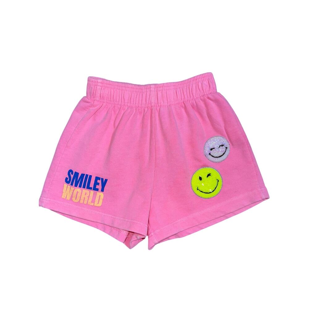 Zara Kids x Smiley World Neon Pink Sequin Smiley Face Cotton Shorts Size 6